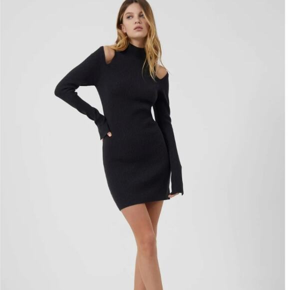 NEW French Connection Lydia Ribbed Knit Sweater Dress M Black Cutout LBD - Picture 1 of 14